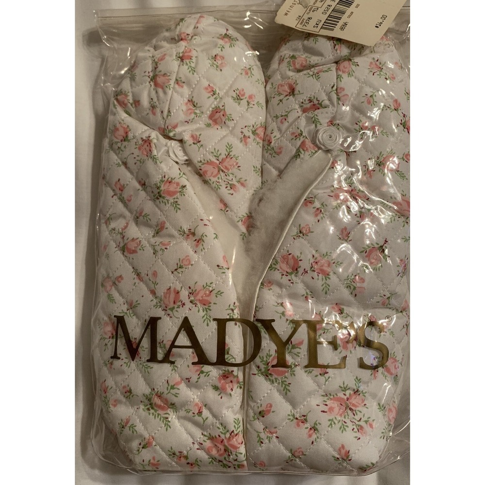 Vintage Madye's Dainty Pink Floral Bedroom House Slipper Faux Fur Lined 9.5-10.5